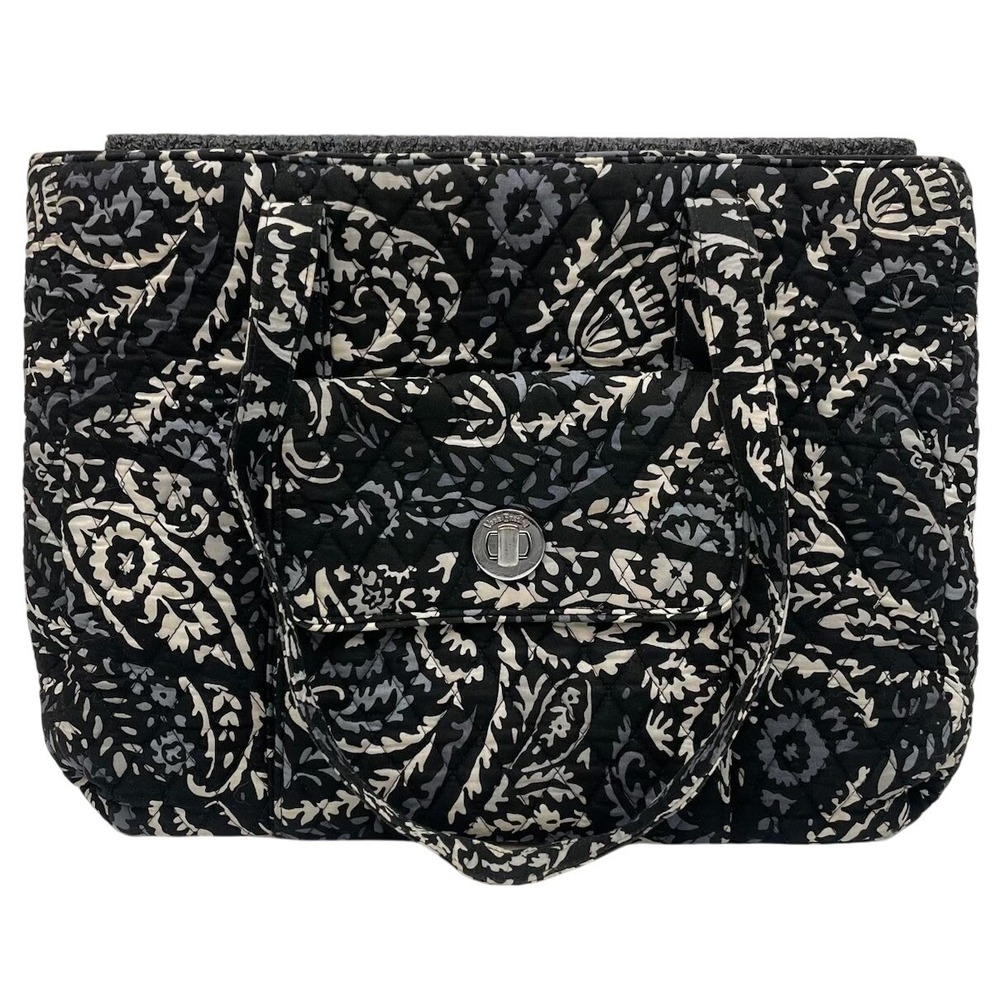 Vera Bradley Paisley Noir Quilted Cotton Travel Turnlock Tote Bag Laptop Pocket